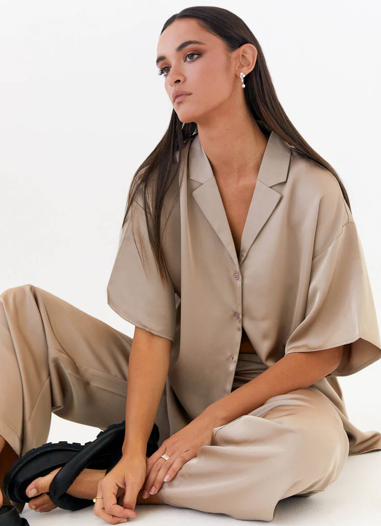 Chemise en satin Palm Cove - Champignon