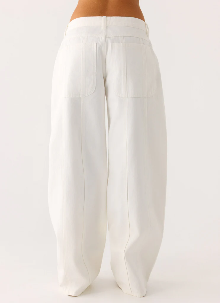 Jean denim à jambes larges Johnny taille basse - Blanc