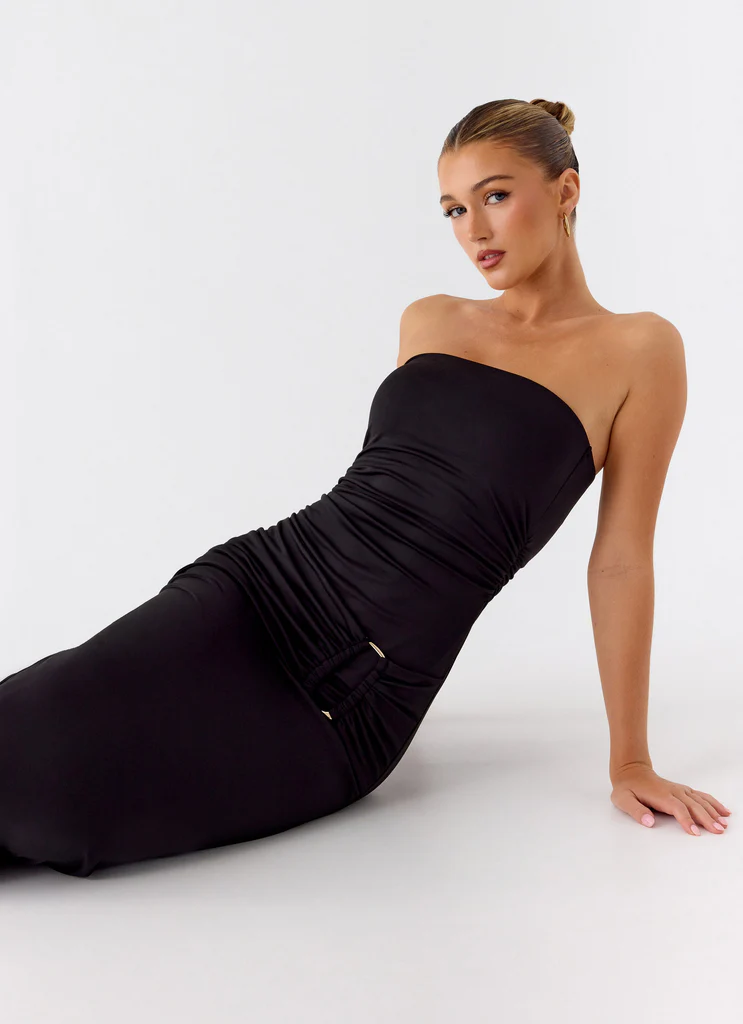 Robe maxi sans bretelles à cœur métallique - Noir