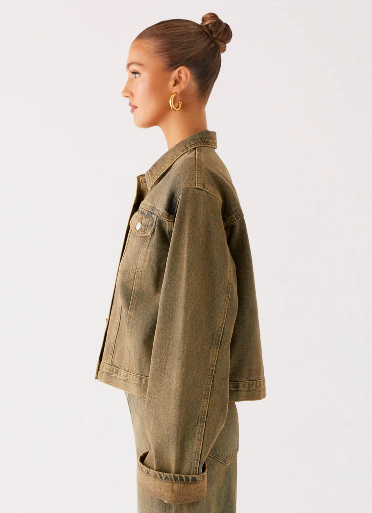 Veste en denim oversize Back Again - Lavage sable brun