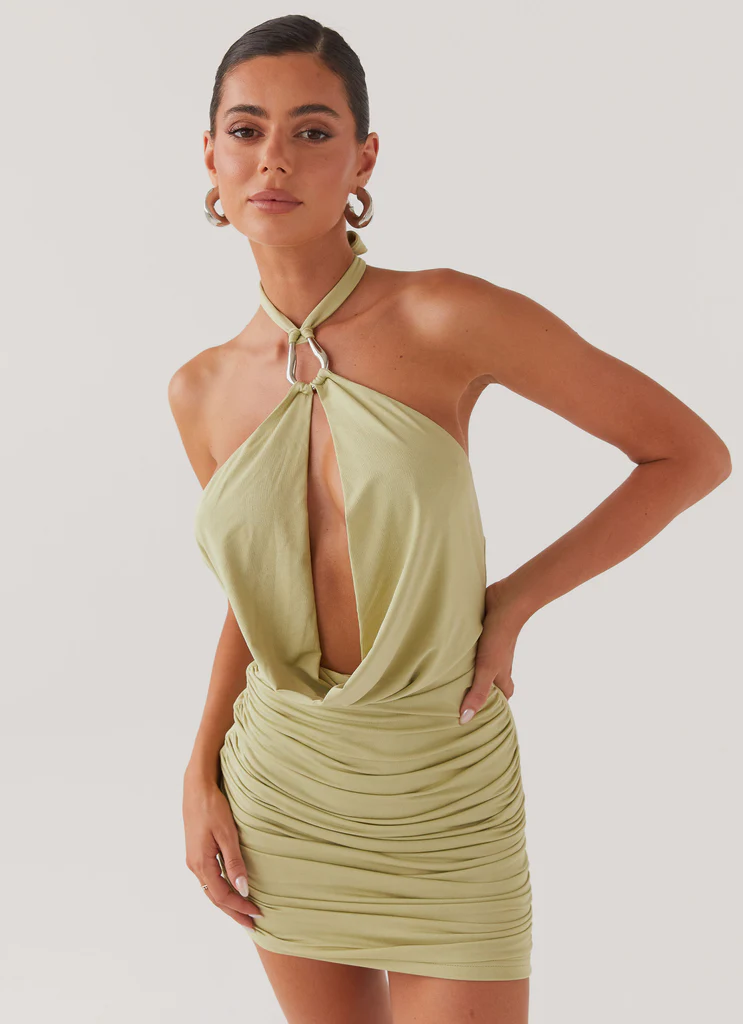 Robe Mini à Col en Cloche Samara - Sauge