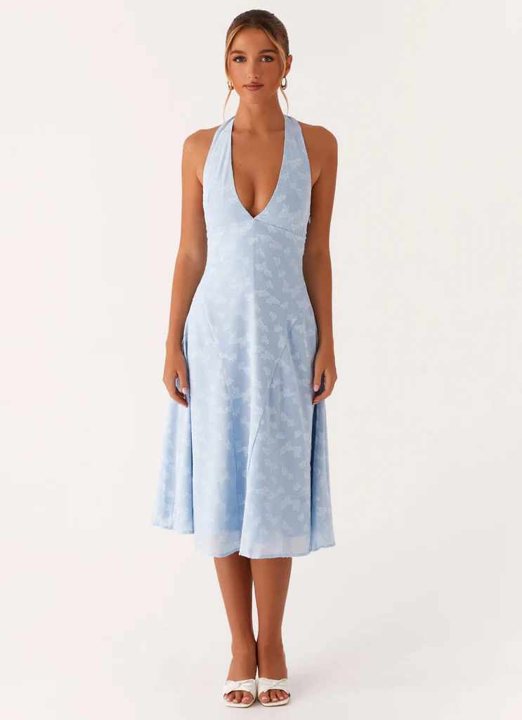 Robe Midi à Bretelle Halter Sashi - Bleu Pâle
