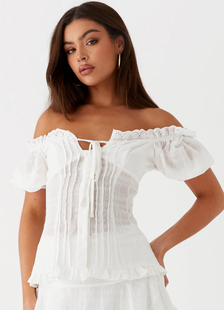 Haut à manches bouffantes 100 % - Blanc