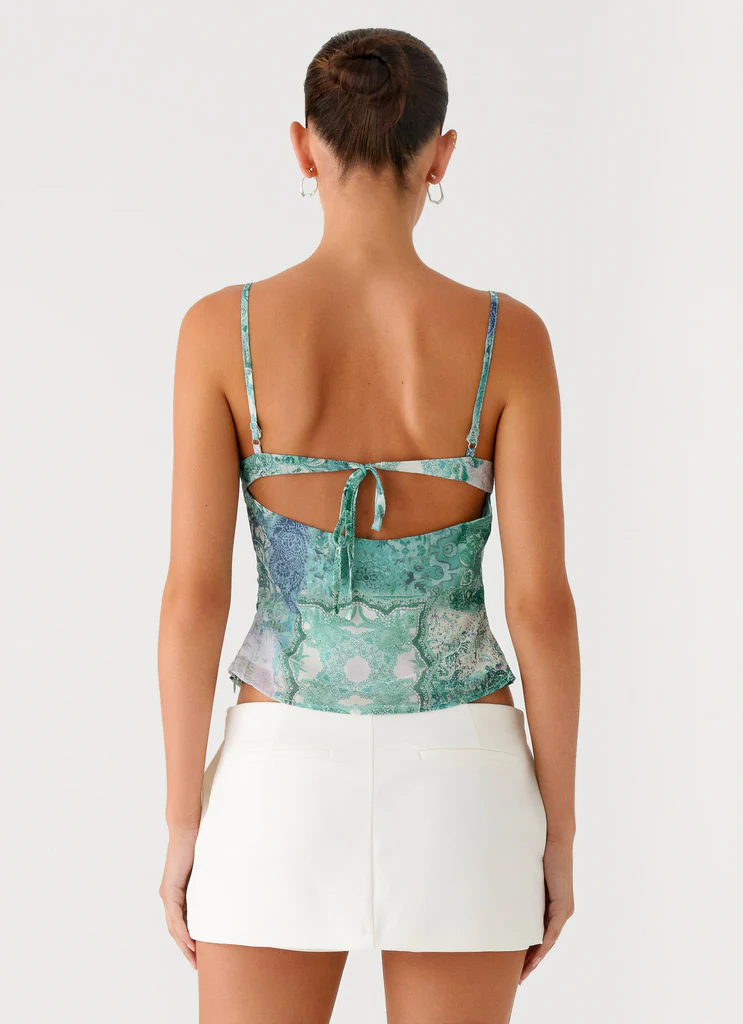 Top Nalini à décolleté froncé - Vert Paisley