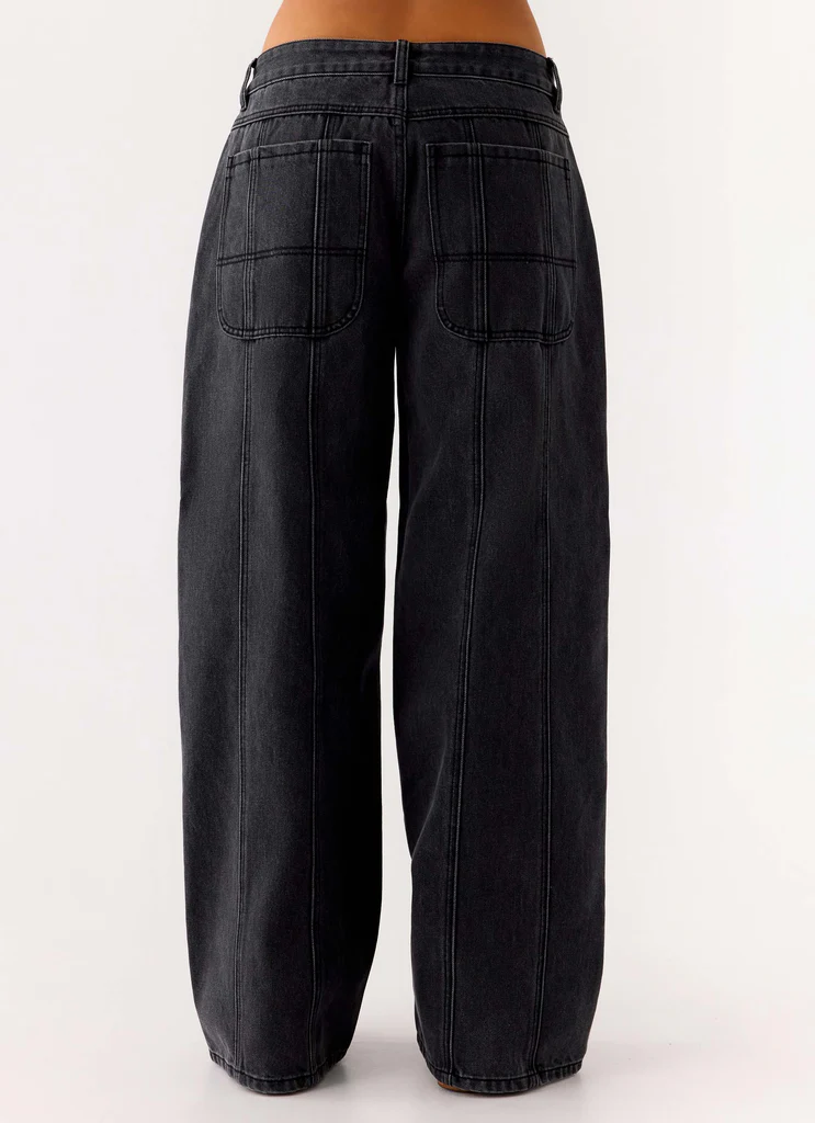 Jean denim à jambes larges Johnny taille basse - Gris charbon
