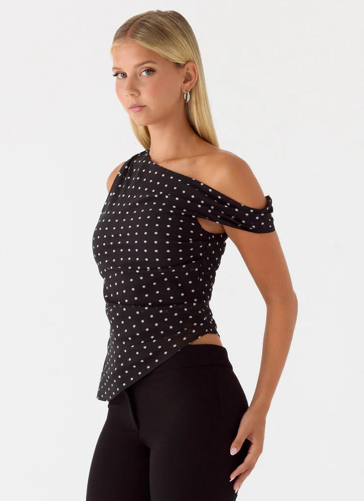 Haut à une épaule Stereotype - Noir à pois