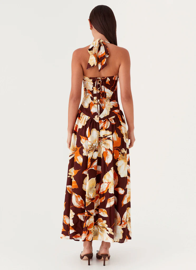 Robe Maxi en Lin Dahlia - Floral Marron