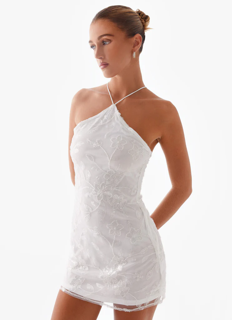 Robe Mini à Perles Rumi - Blanc