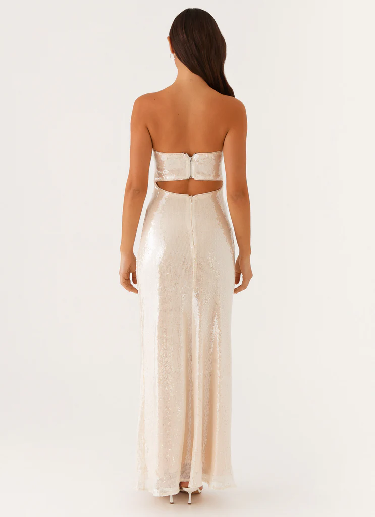 Robe Maxi sans bretelles à paillettes Tianna - Ivoire