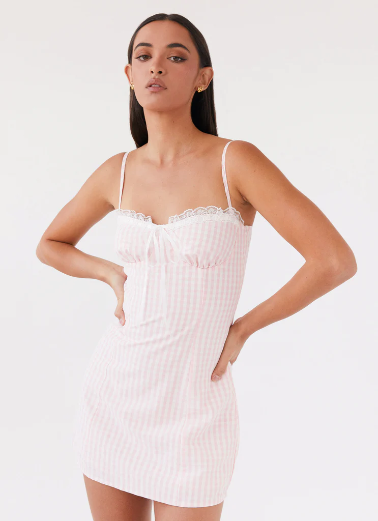 Mini robe bustier Bellissima - Carreau rose