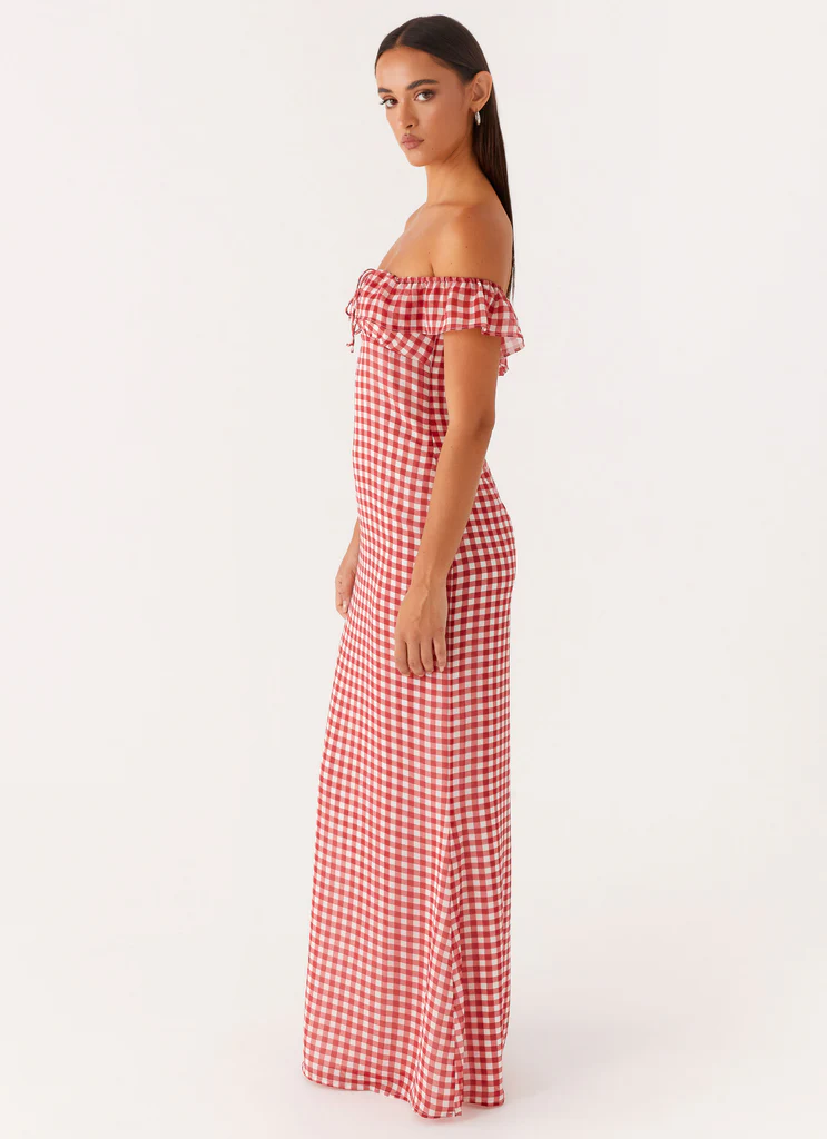 Robe Maxi Cherry Écarlate - Carreaux Rouges