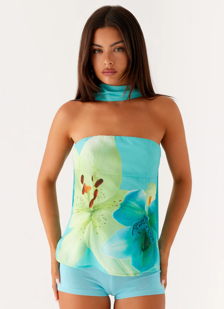 Haut écharpe Blaise - Fleuri turquoise