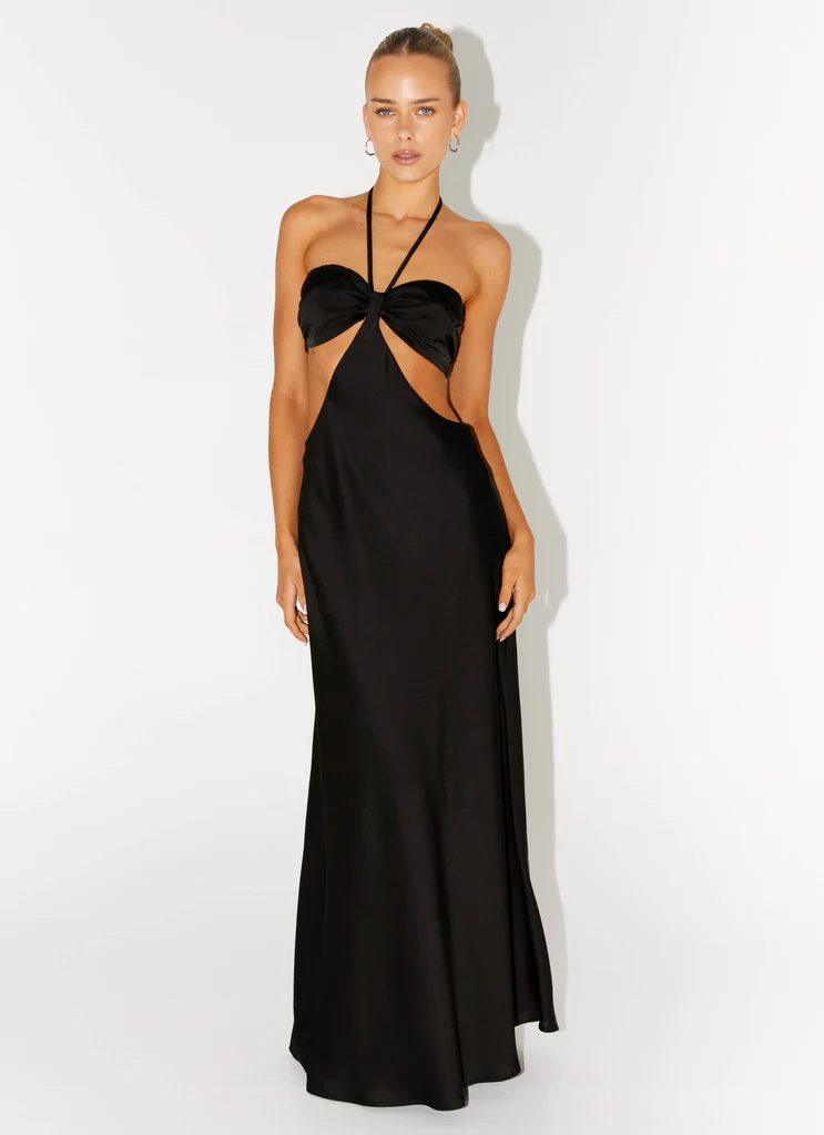Robe Maxi à Découpe en Cœur - Noir