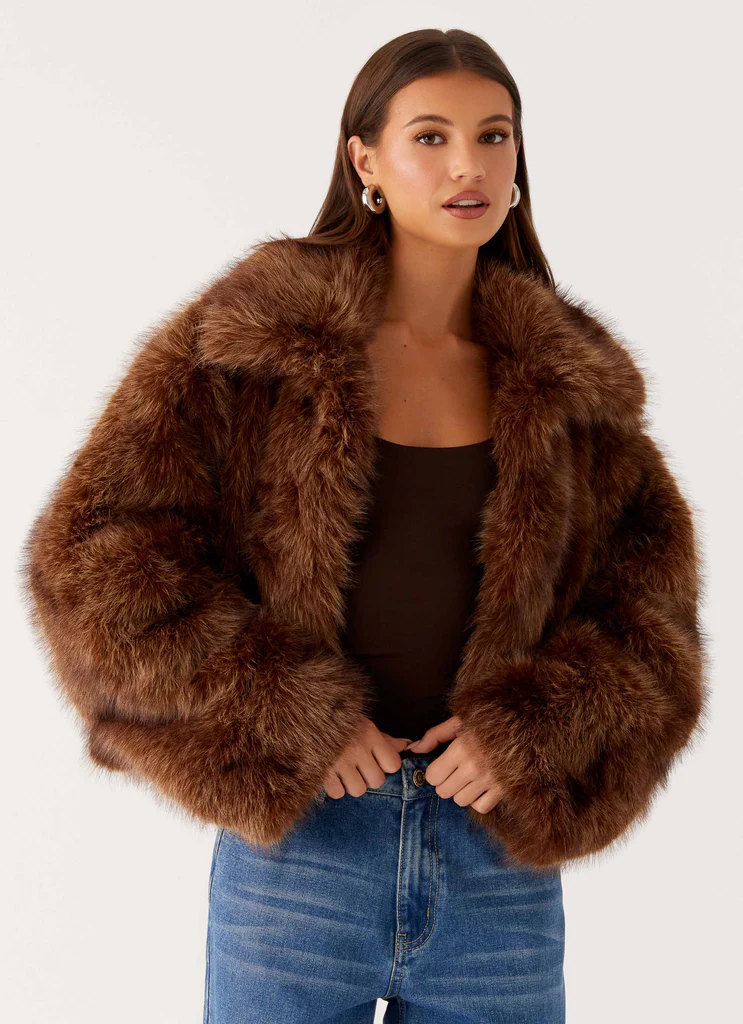 Manteau Mi-long en fourrure synthétique Miccy - Chocolat