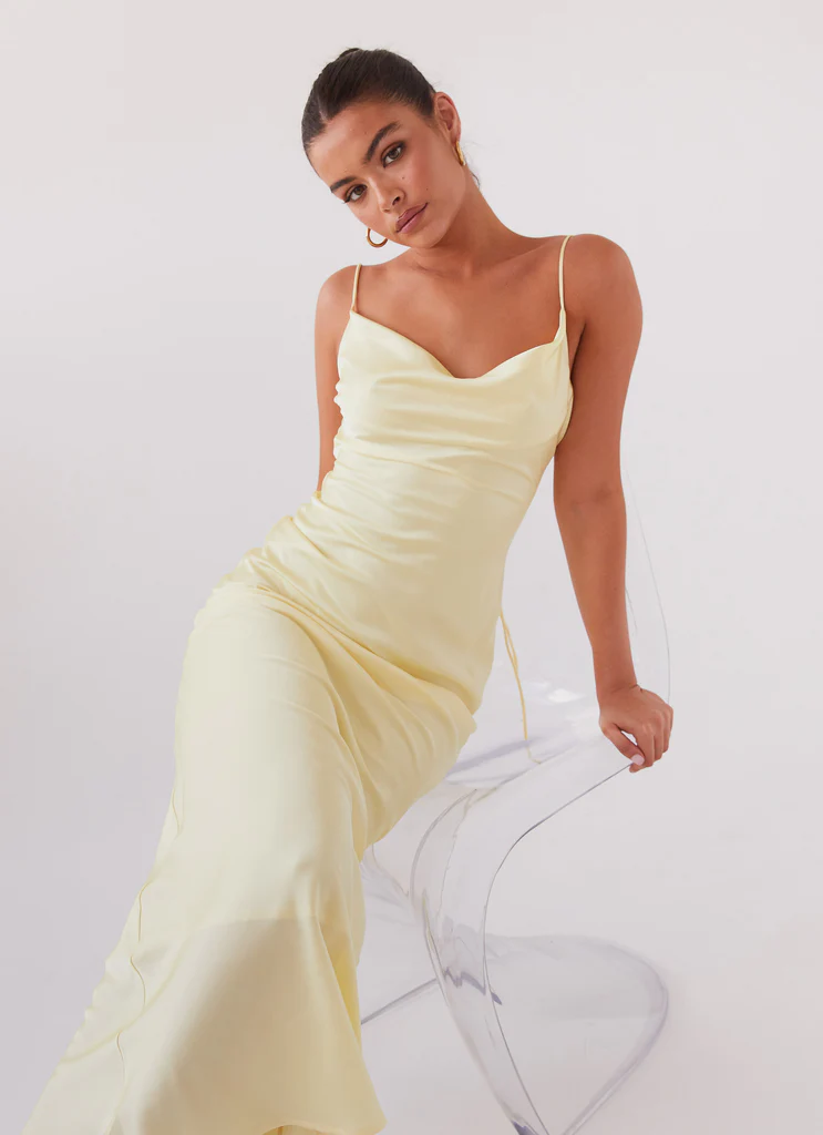 Robe maxi en satin Joanna - Citron