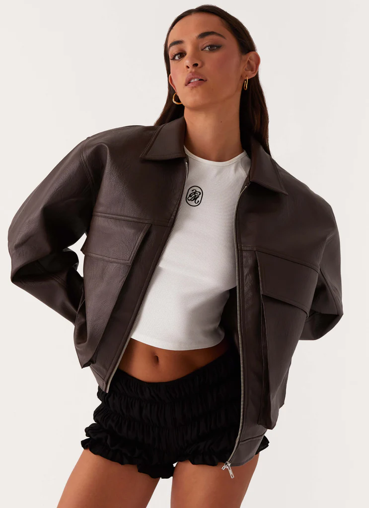 Veste de bombardier en cuir synthétique Lula - Chocolat