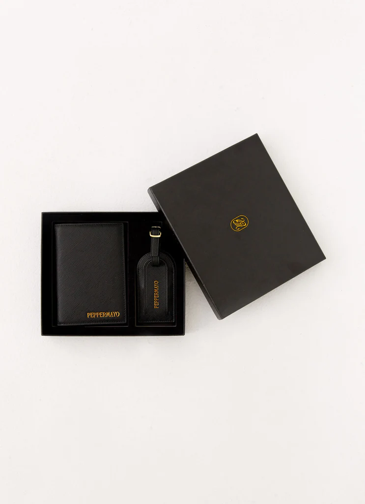 Porte-passeport et étiquette de bagage - Noir