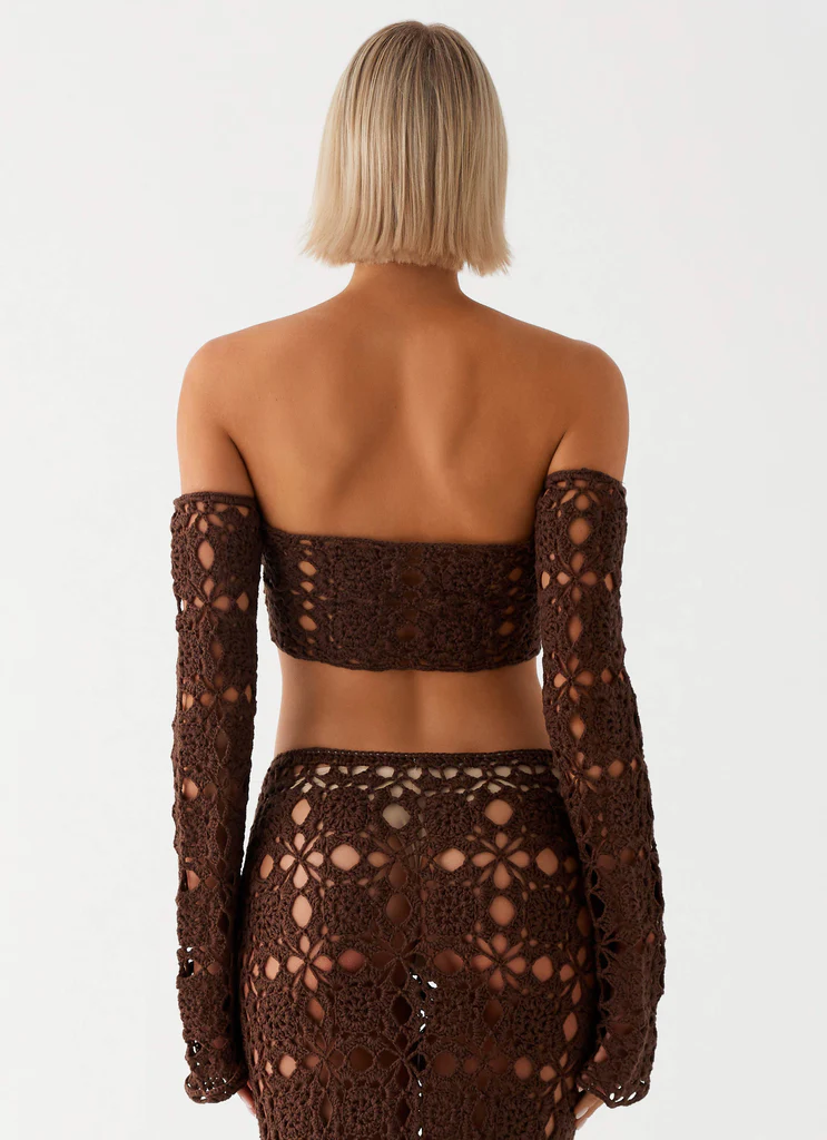 Top à manches longues en crochet Sorrentino - Chocolat