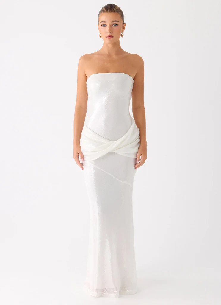 Robe maxi strass anticipée - Blanc