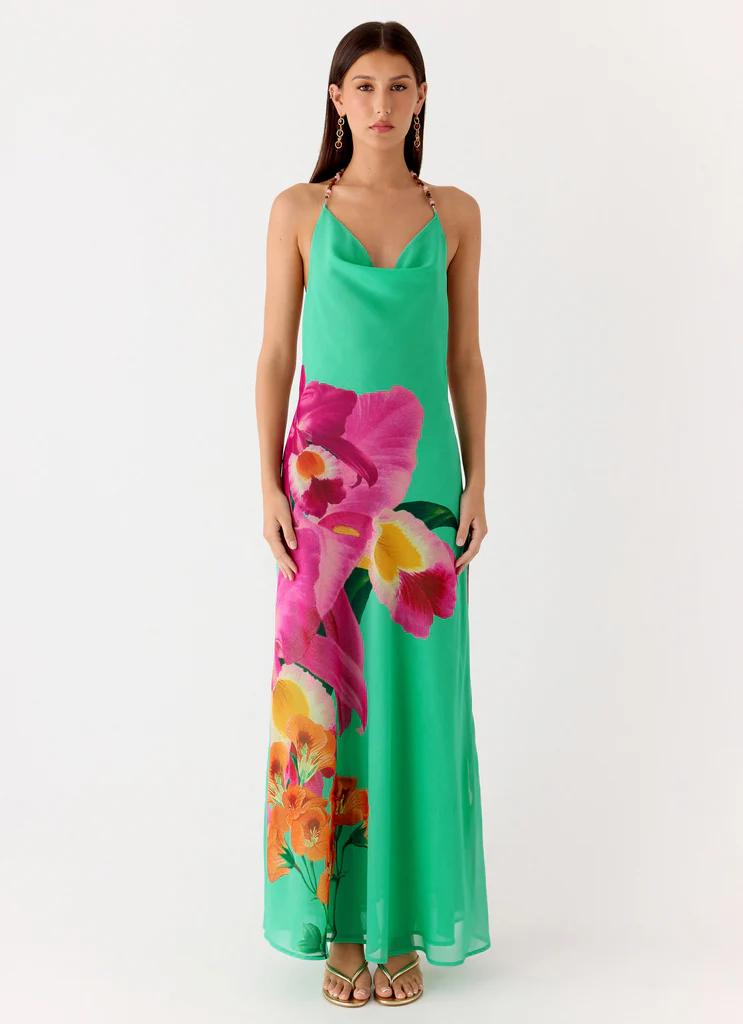 Robe maxi à col en forme de capuche Morning Crush – Jungle Bloom Robe maxi à col en forme de capuche Morning Crush - Jungle Bloom