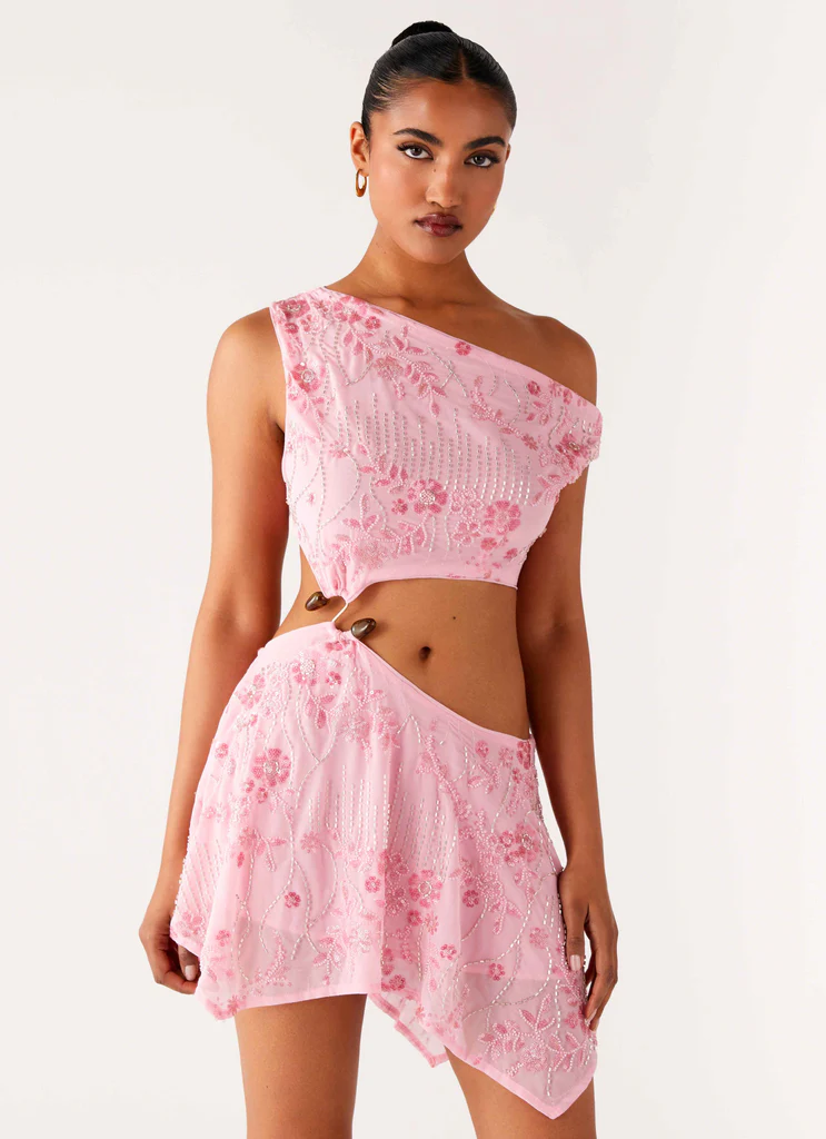 Robe Mini à Strass Aletta – Rose Robe Mini à Strass Aletta - Rose