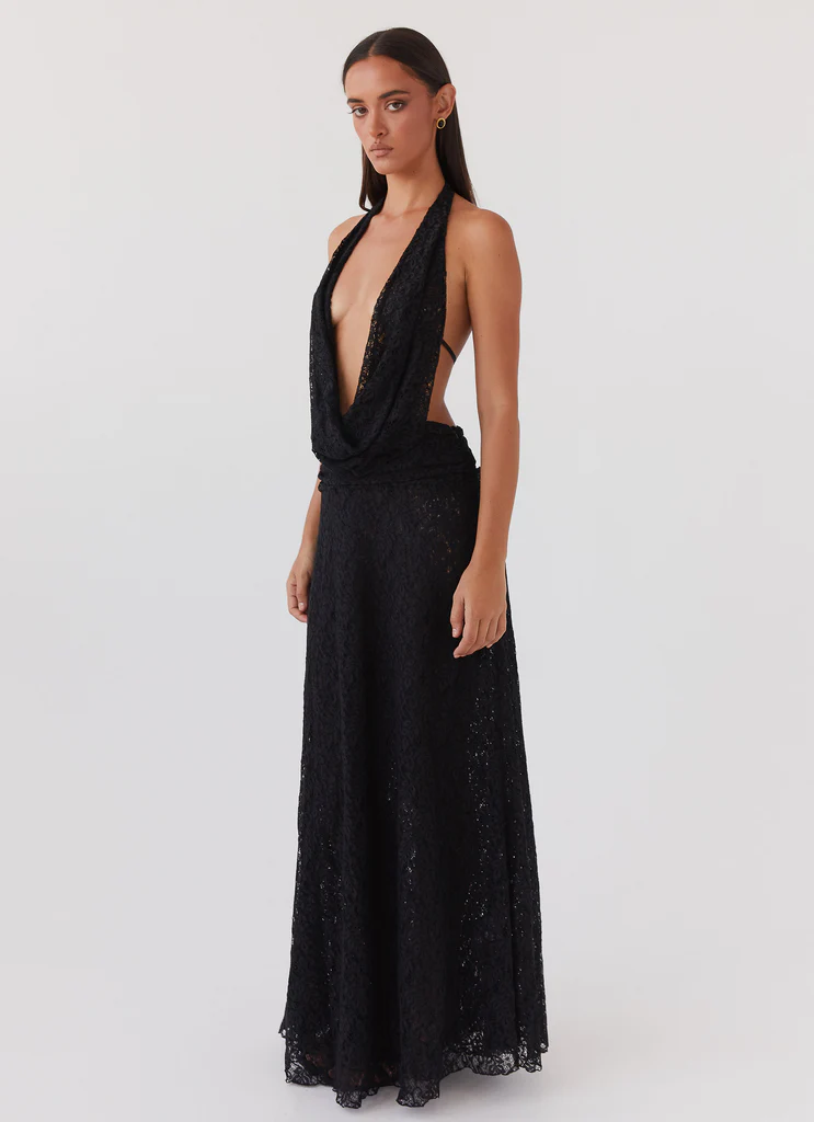 Robe maxi en dentelle Elysia - Noir