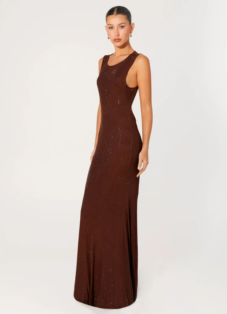 Robe maxi paillettes chaudes - Chocolat
