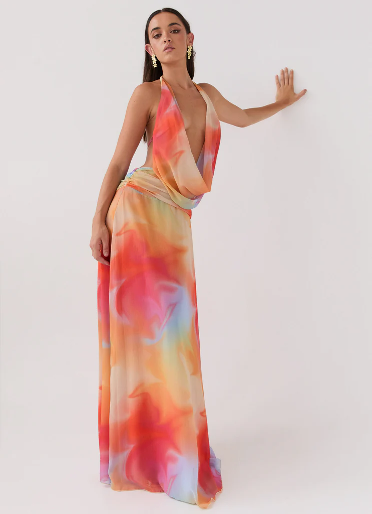 Robe maxi en mousseline Elysia - Arc-en-ciel