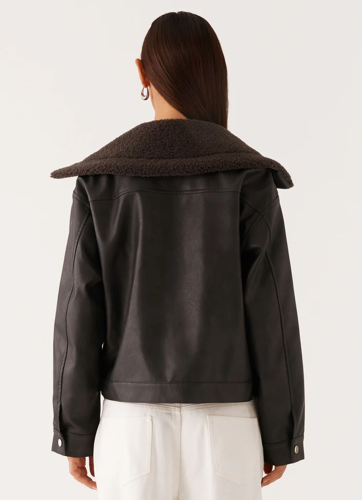 Veste en cuir PU et peluche Inka - Charbon