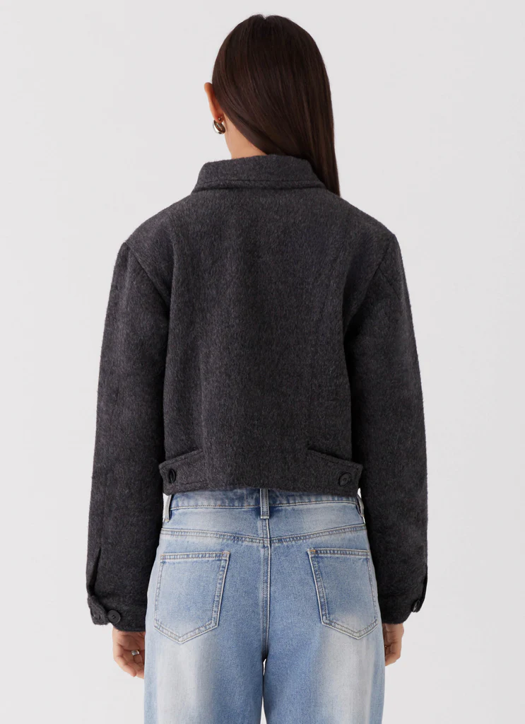 Manteau en laine Lexi Jayde à fermeture éclair - Gris foncé