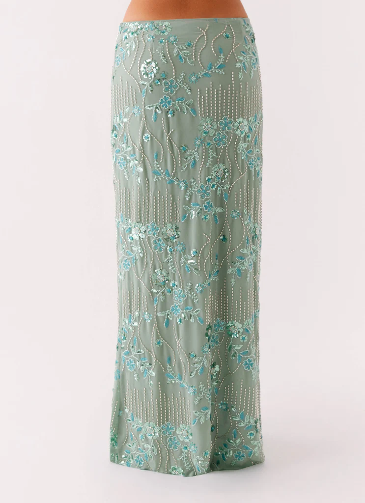 Jupe Maxi à Strass Taille Basse Corinna - Menthe