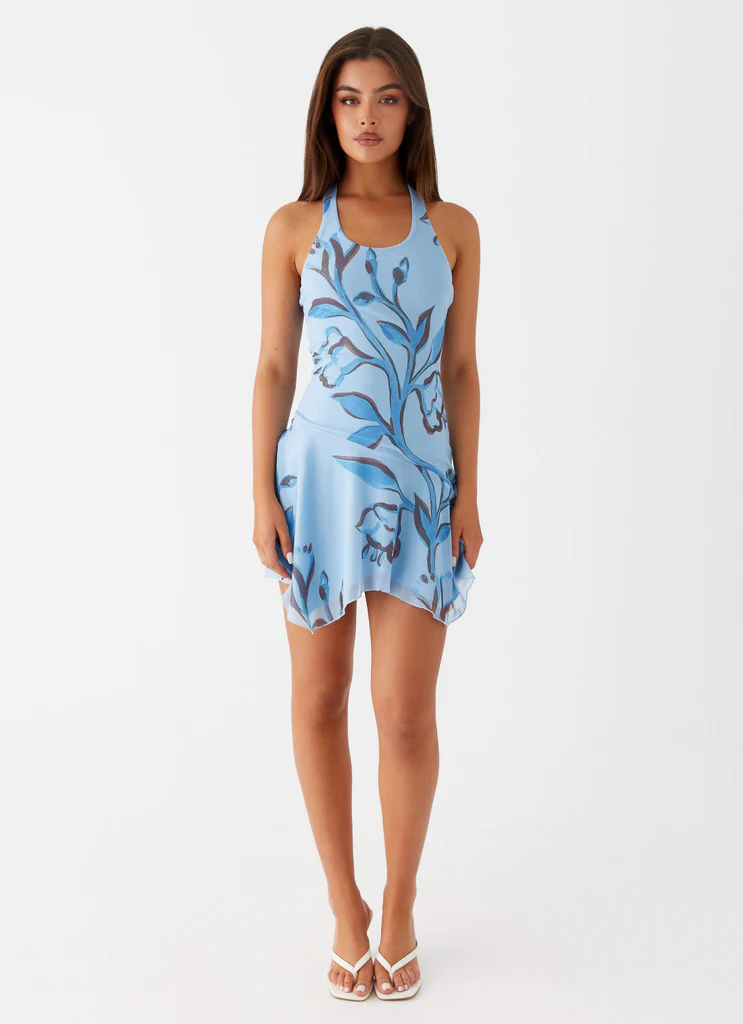 Robe Mini Iris Bloom - Imprimé Floral Bleu