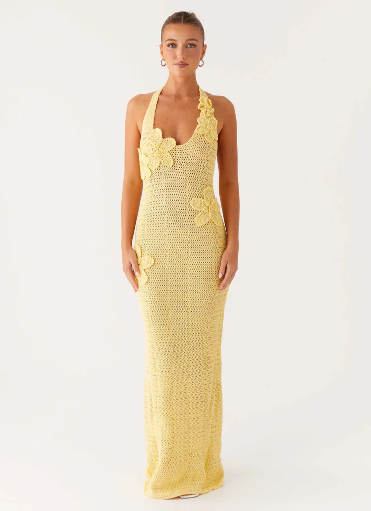 Robe maxi au crochet fleur Novalee - Jaune