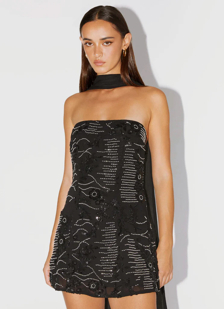 Robe mini à foulard sans bretelles Kiesha - Noir