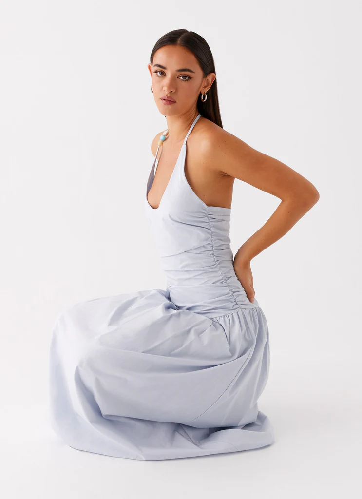 Robe maxi à bretelles croisées Cristina - Bleu céleste