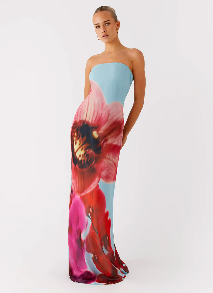 Robe Maxi Amelle - Fleurs Turquoise