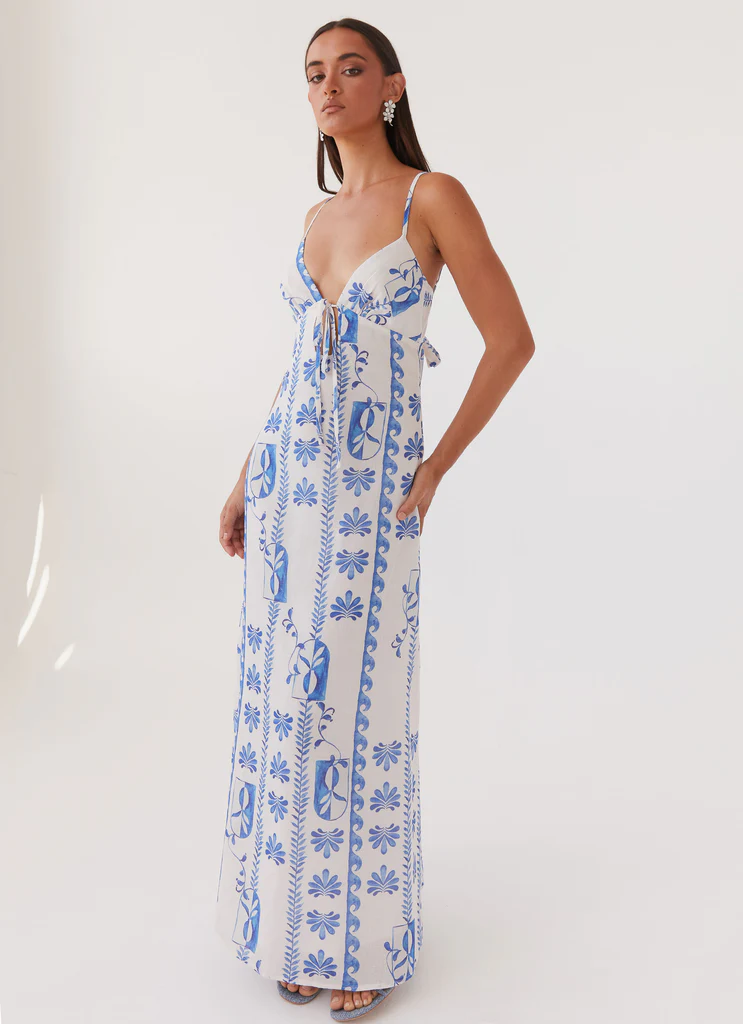Robe maxi en lin Flora - Onde florale