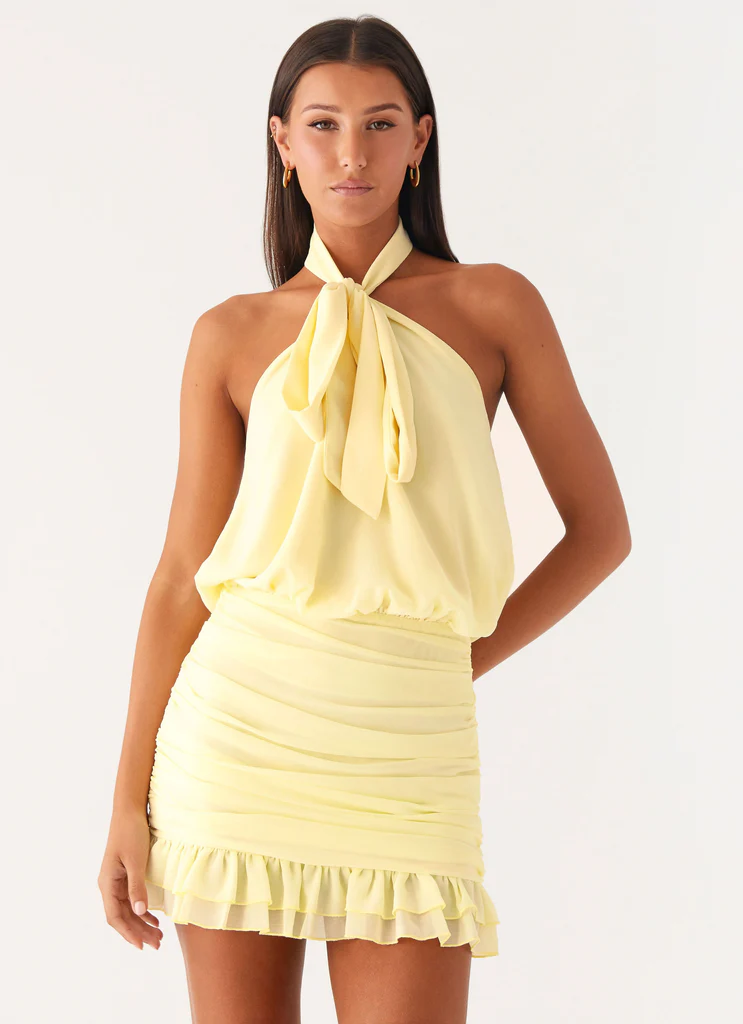 Robe Mini à Nœud au Cou Saebi - Citron