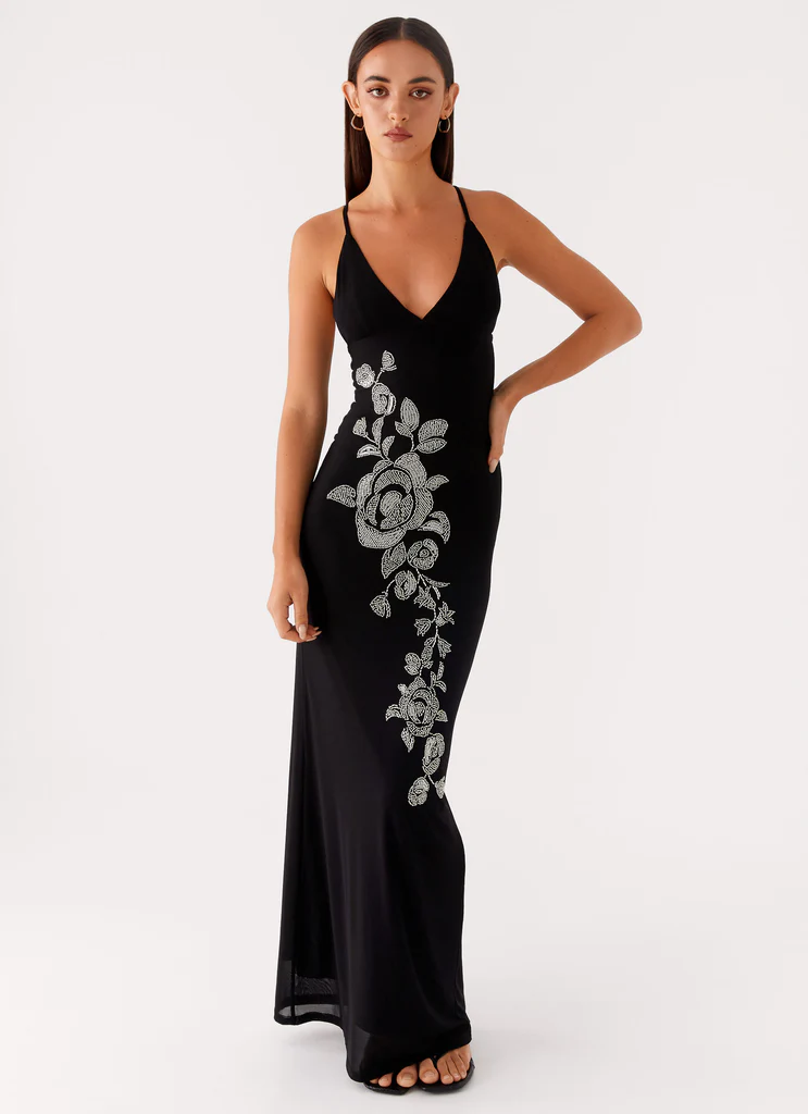 Robe maxi à mailles perlées Beki - Noir