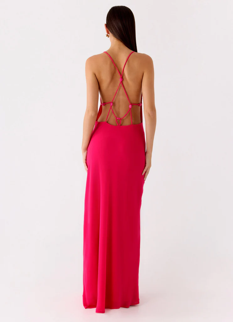 Robe maxi à col en V ornée Tropic Muse - Fuchsia
