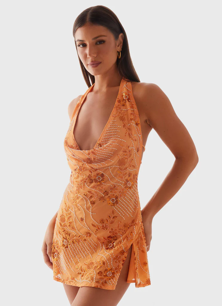 Robe Mini à Perles Cinzia - Orange