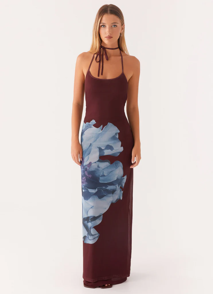 Robe maxi à bretelles Dayana - Imprimé bordeaux