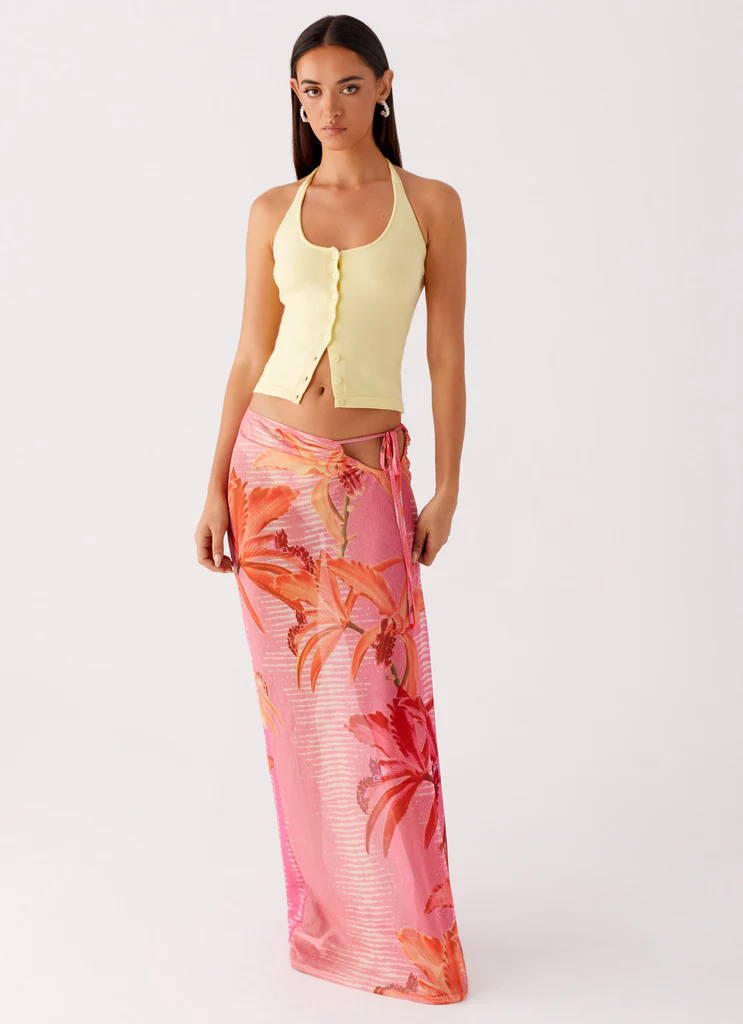 Jupe Maxi Jovani - Imprimé Rose Tropical