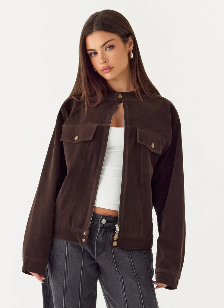 Veste de motard en simili cuir Jeremy Faux - Chocolat foncé