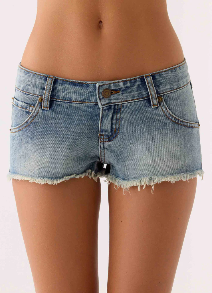 Shorts en denim délavé à taille basse Elias - Bleu lavage vintage