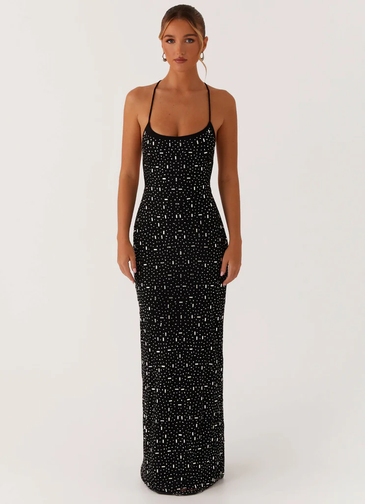 Robe maxi en maille strass Cressida - Noir