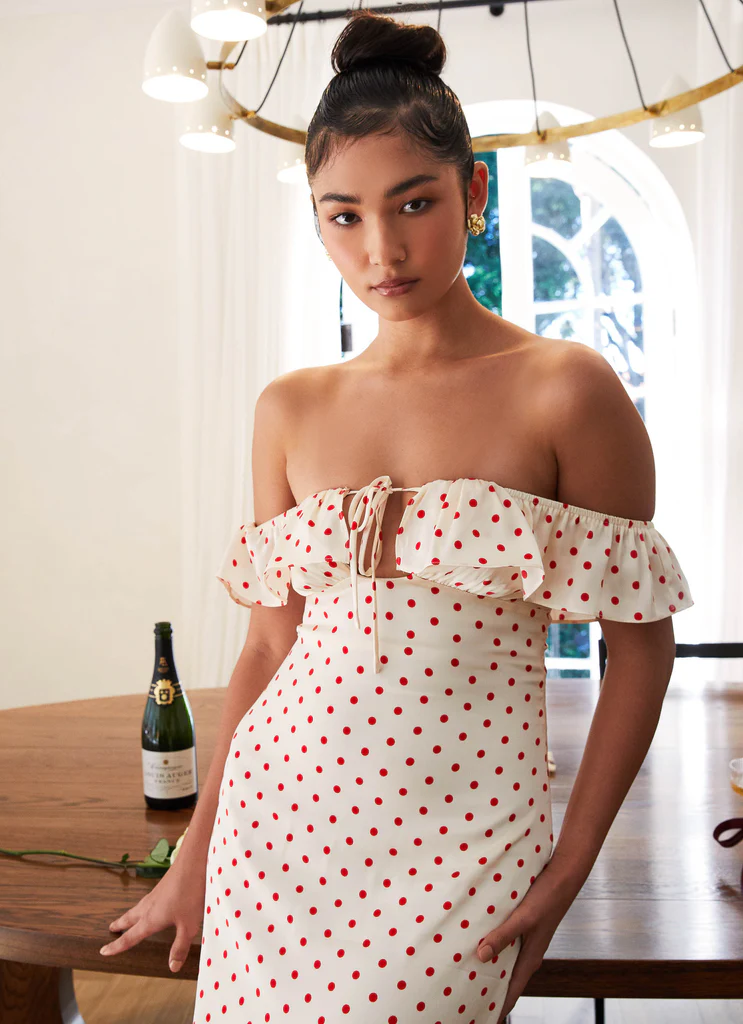 Robe Maxi Cherry Écarlate - Points rouges rouges