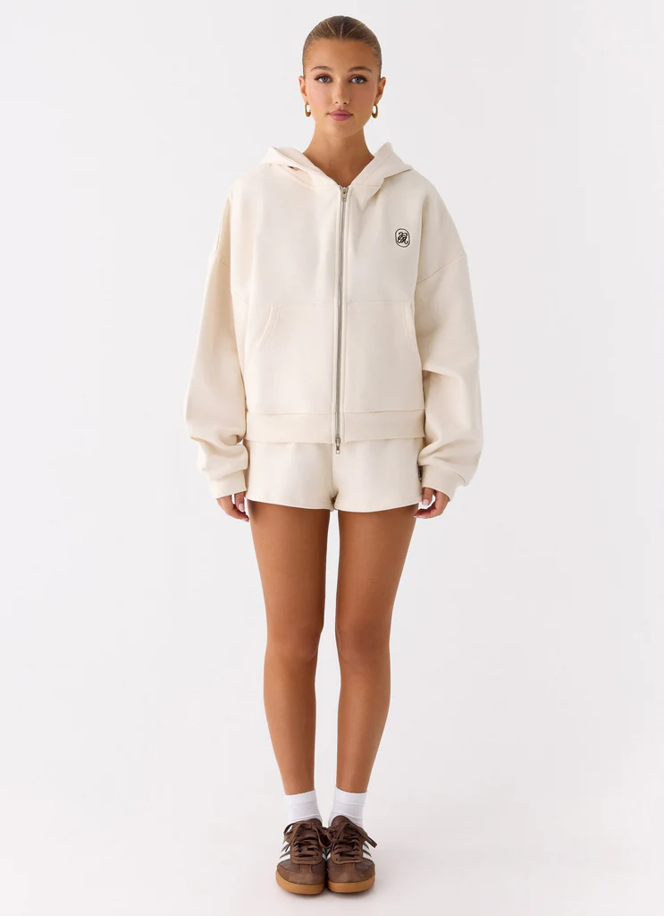 Hoodie à fermeture éclair double signature - Crème