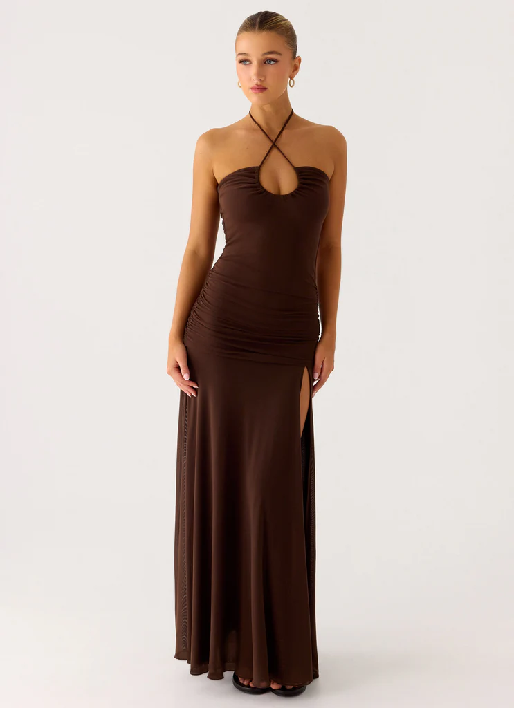 Robe maxi à plis Callie - Chocolat