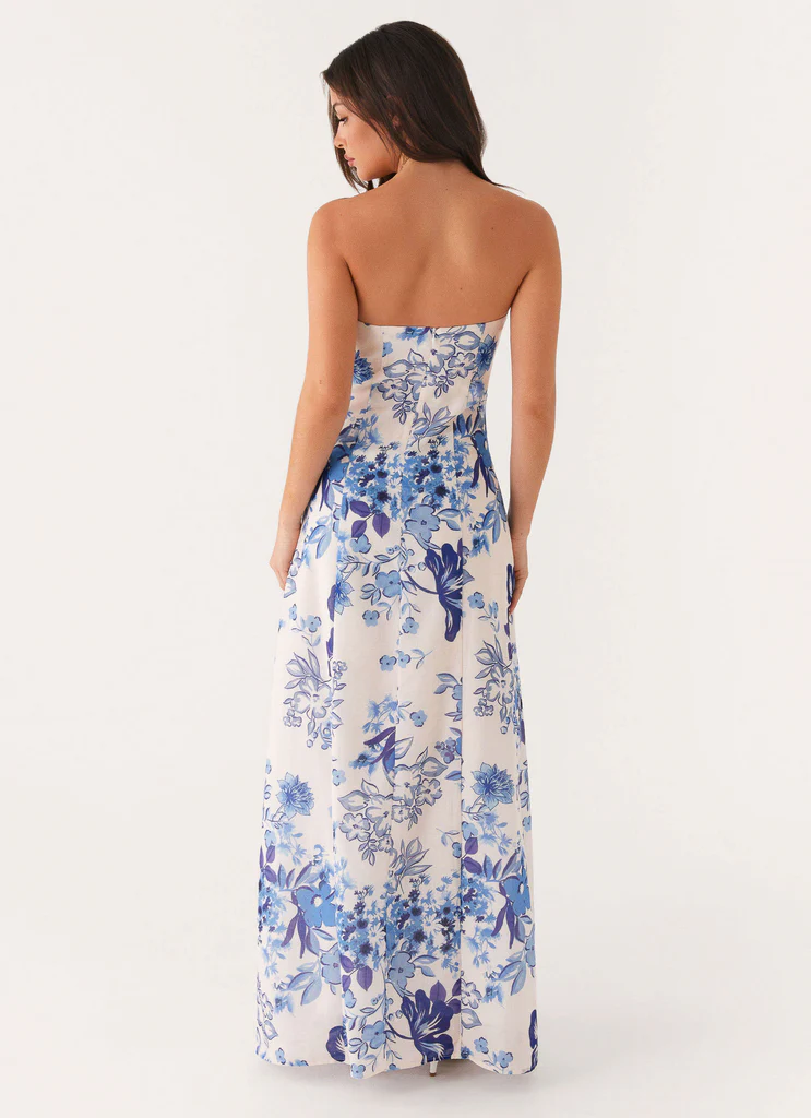 Robe maxi en lin Tayla - Fleurs Serene Sky